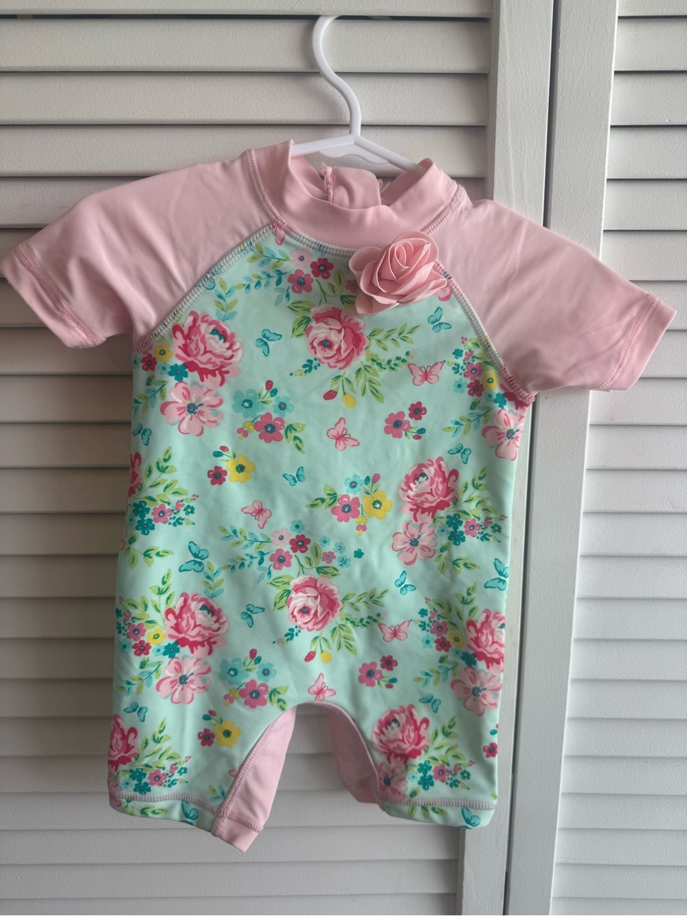 Little Me Pink and Mint Floral Baby Romper